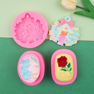 Silicone flower mold set for DIY soap and plaster with rose and butterfly orchid relief