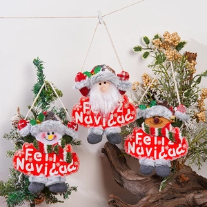 Three-piece Christmas hanging ornaments with Santa, Snowman, Deer and Feliz Navidad text