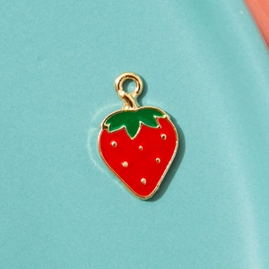 Cute strawberry alloy enamel charm with golden loop for DIY jewelry and accessories
