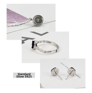 Macro detail showing the S925 sterling silver hallmark on blue agate jewelry set