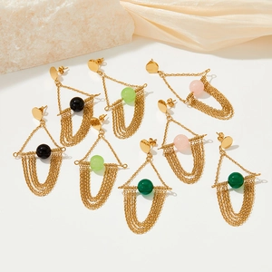 Elegant vintage tassel earrings with agate beads and gold chain fringe in four colors
