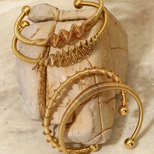 Bracelet Jonc Ouvert En Acier Inoxydable Design Ressort Fil Torsadé Géométrique Bijoux Mode Pour Femmes