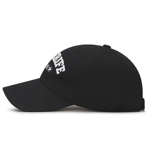 Classic black cotton baseball cap with white LIFE embroidery and star design