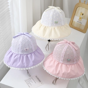 Girls Summer Sun Hat Breathable Lace Bucket Hat With Bowknot Adjustable Chin Strap For Toddlers Kids Baby Beach Outdoor