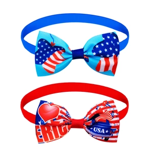 Independence Day dog bow ties featuring USA flag stars and stripes on white background