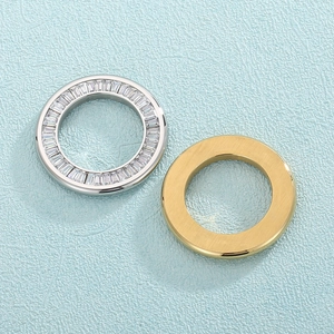 Round Hollow Pendant Stainless Steel Baguette Zircon Inlaid Circle Jewelry Finding For DIY Earring Bracelet Making Fashion
