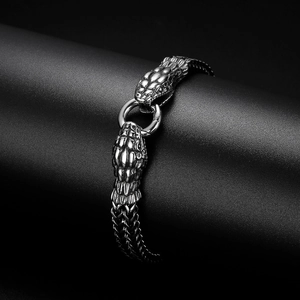 Vintage silver snake head bracelet in stainless steel with woven chain links
