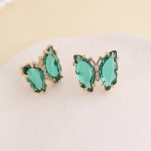 Elegant 925 silver butterfly earrings with green crystals and gold plated finish