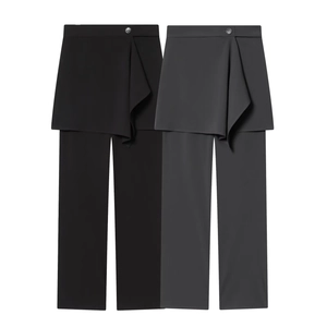 Women's two-piece skirt leggings with belt and asymmetric layered design in black and grey