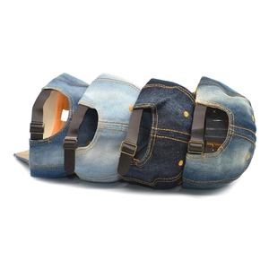 Distressed denim baseball caps in four washes with adjustable leather back straps