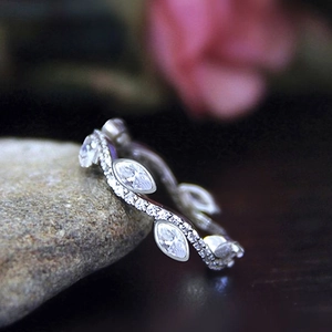 Anillo De Hoja De Vid Circonita Marquise Cobre Plateado Banda De Ondas Joyería Para Mujeres Boda Compromiso