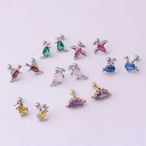 12er Set Dinosaurier Ohrstecker in Gold und Silber mit bunten Zirkonia Edelsteinen