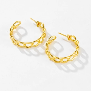 Elegant gold Cuban link hoop earrings in S925 sterling silver with a polished finish