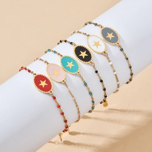 Fashion Stainless Steel Pentagram Star Charm Bracelet For Women Enamel Colorful Beads Adjustable Chain Trendy Elegant Jewelry Gift