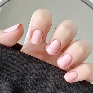 Press On Nails Solid Light Pink Glossy Short Square Full Cover ABS Artificial False Fingernails For Women