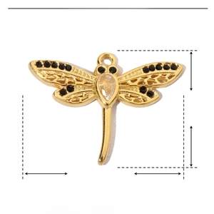 Technical dimensions of gold dragonfly pendant with zircon inlay and stainless steel