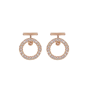 Minimalist S925 rose gold hoop earrings with sparkling micro-pave crystals for women