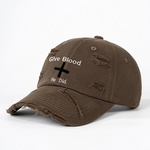Casquette de baseball marron vintage avec broderie Give Blood et détails d'usure