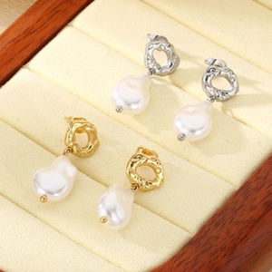 French vintage baroque irregular pearl earrings in gold and silver stainless steel