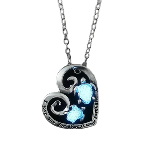 Luminous heart turtle necklace with I love you forever engraving in silver finish