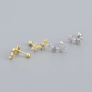 925 Sterling Silver Star Stud Earrings For Women CZ Triple Star Screw Back Geometric Cartilage Piercing Jewelry