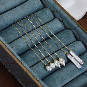 Baroque freshwater pearl earrings with S925 sterling silver gold plated box chains