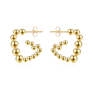 Elegant 18K gold-plated beaded triangle hoop earrings with a polished metallic finish