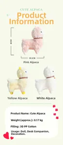Detailed plush alpaca doll dimensions 26cm tall with soft pastel color options