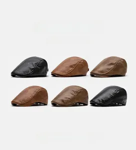 Six colors of retro PU leather berets in flat cap style with soft textures for winter