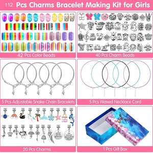 112Pcs DIY charm bracelet making kit for girls featuring colorful beads and metal pendants
