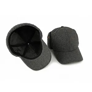 Gorra de béisbol de invierno para hombre con forro polar y orejeras en gris oscuro