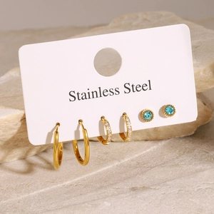 Gold Plated Stainless Steel Earrings Zirconia Blue Gemstone Hoop Stud Jewelry For Women Hypoallergenic Elegant Accessories