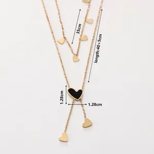 Detail view of double-layer stainless steel heart necklace with sizes 35cm and 40+5cm