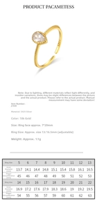 Detail of 925 sterling silver adjustable ring with pear-cut zircon in 18k gold finish