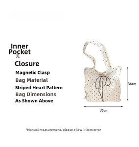 Detailed size specifications of the heart pattern canvas tote bag with 35x36cm dimensions