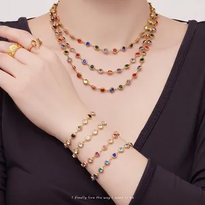 Gioielli In Zirconia Cubica Colorata Bohémien Collana Bracciale Orecchini Acciaio Inossidabile Impermeabile Ipoallergenico