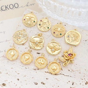 Gold-plated vintage style charms with cubic zirconia for DIY jewelry making