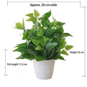 Artificial Pothos plant in white ribbed pot with heart-shaped leaves, 35cm total height