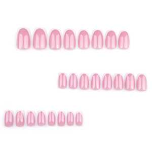 Classic pink glitter press-on nails with white French tips and a square shape set