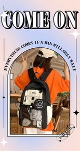 Close-up of the transparent front pocket with round coin purse on the backpack