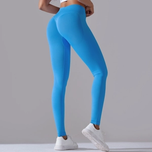 Seamless high waisted royal blue yoga pants with peach butt lifting design for women