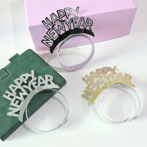 Happy New Year Headband Foil Paper Glitter Tiara For Eve Party Decoration Shiny Gold Silver Black Accessory