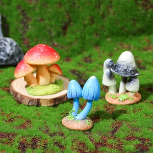 Miniature resin mushroom figurines set for moss micro landscape and desktop decor