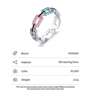 S925 Sterling Silver interlocking chain ring with multi-color enamel inlay, 4.8mm band