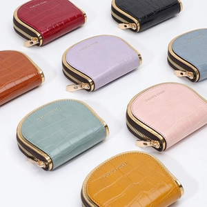 Crocodile pattern PU leather mini wallets with U-shaped zippers in eight vibrant colors