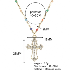 Detailed size specifications for the stainless steel crystal cross pendant necklace