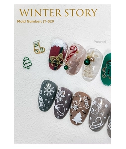 Detail of Christmas nail art featuring 3D Santa, snowflakes and gingerbread man designs
