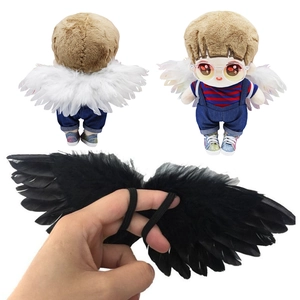 Elastic feather wings for 15-20cm cotton dolls in black and white colors