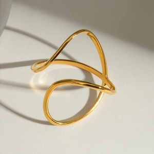 Minimalist 18k gold plated stainless steel X-cross open ring with a sleek curved design