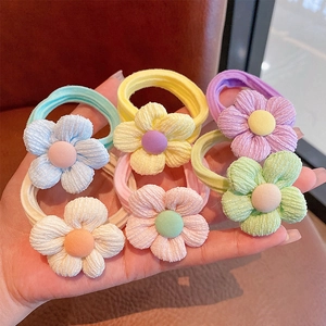 6-piece set of macaron-colored flower elastic hair ties for girls in soft fabric texture